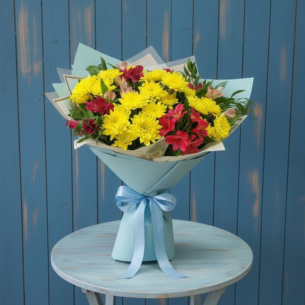 Букет цветов из: Альстромерии и Хризантемы в Насадкино