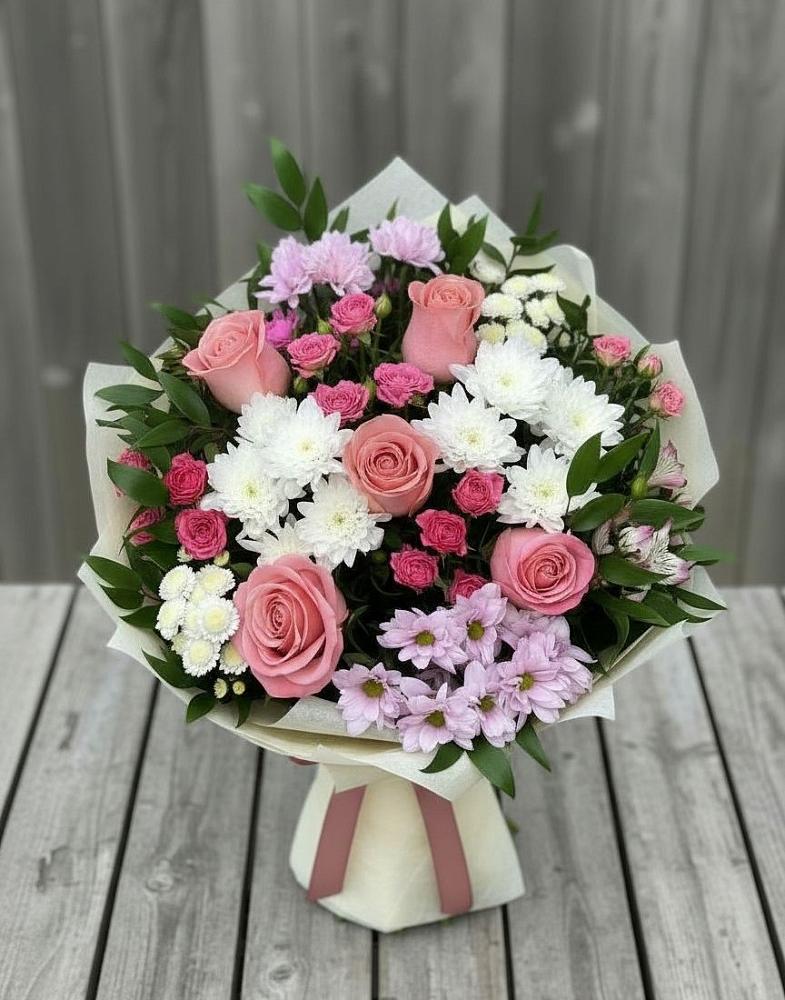 Букет цветов из: Альстромерии, Гвоздики, Розы и Хризантемы в Насадкино