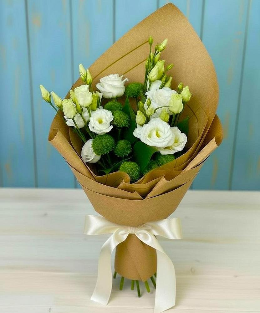 Букет цветов из: Хризантемы и Лизиантусы в Насадкино