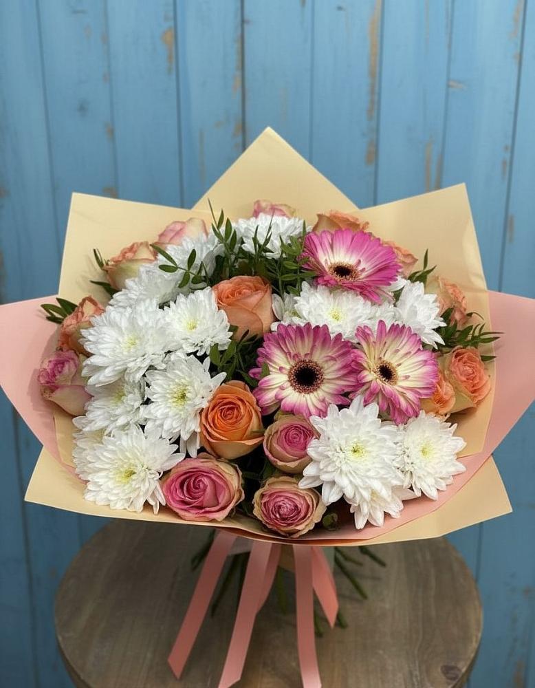 Букет цветов из: Розы, Герберы и Хризантемы в Насадкино