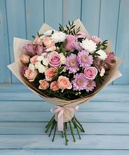 Букет цветов из:  Хризантемы, Розы и Альстромерии в Насадкино
