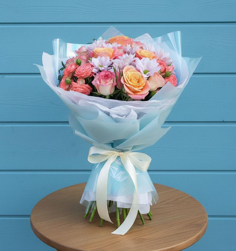 Букет цветов из: Хризантемы и Розы в Насадкино