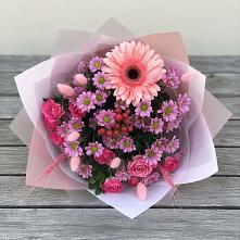 Букет цветов из:  Розы, Герберы и Хризантемы в Насадкино